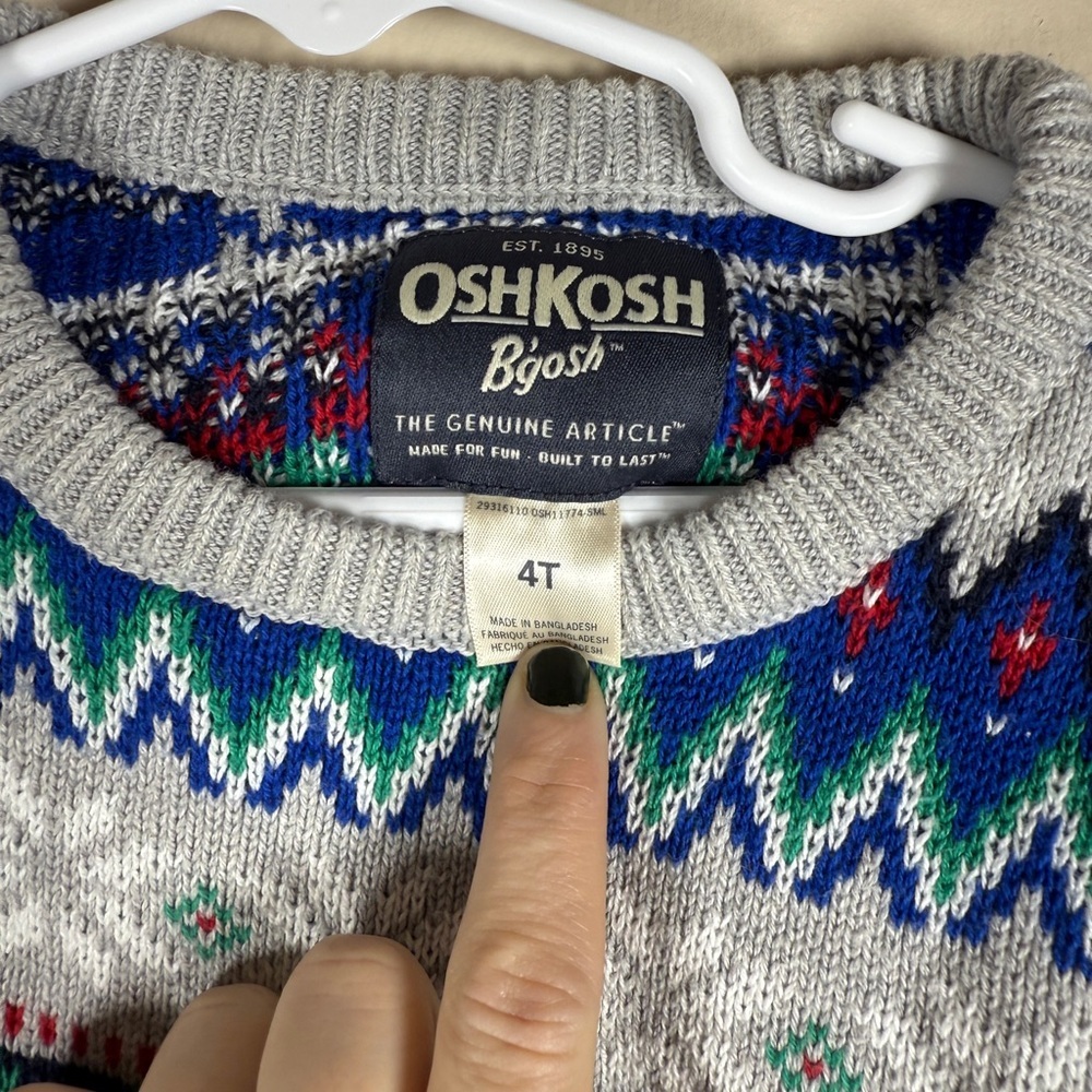 Oshkosh B’gosh Fair Isle Winter Dinosaur Sweater Size 4T - Picture 7 of 8